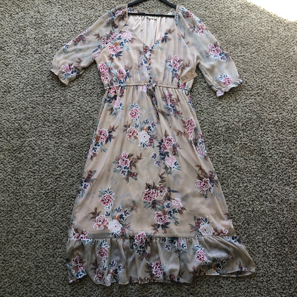 Floral Ruffle Puff Sleeve Maxi Dress 3X JustFound NWT Cottagecore Feminine Fairy